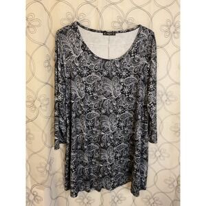 Women's‎ Enmain Black White Paisley Top 3/4 Sleeve Size 2XL
